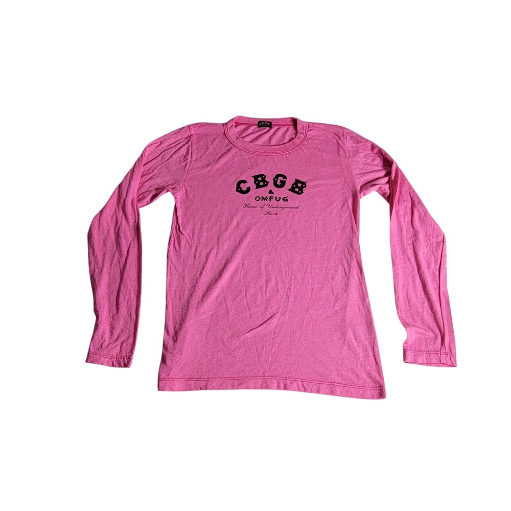 CBGB OMFUG Pink Long Sleeve Graphic Tee Shirt Made in USA Womens Large L